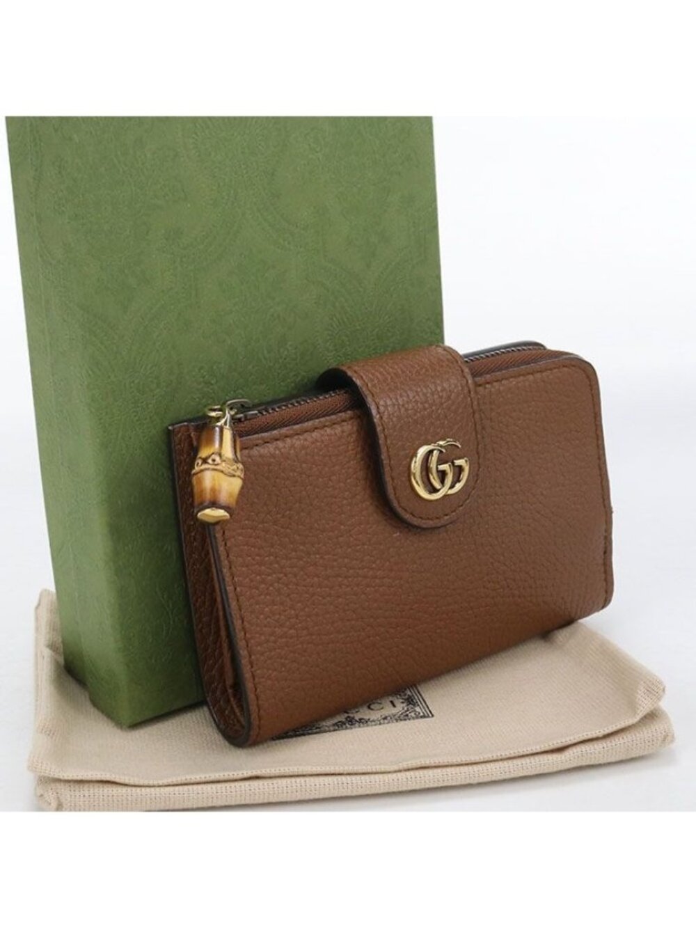 Gucci Compact Wallet with Bamboo Double Aabxm Bifold Leather - Picture 1 of 7